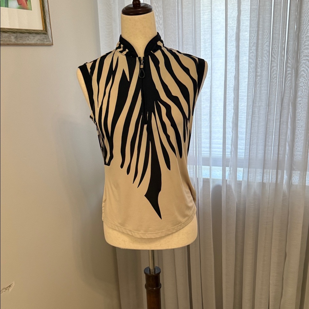 Jamie Sadock golf shirt Zebra Print Sleeveless Top in Black and Cream